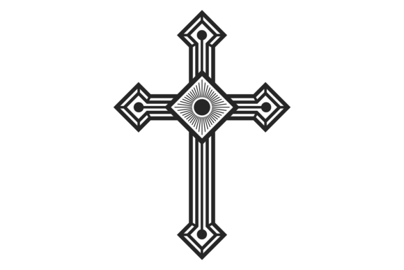 Gothic Cross Black Icon: A Designer's Take on Vintage Christian Embroidery