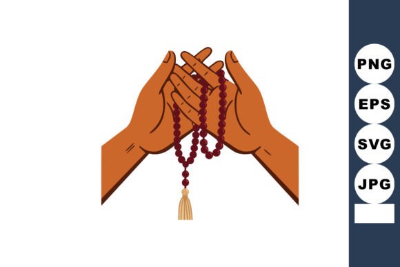 Hands Holding Prayer Beads with Tassel for Embroidery