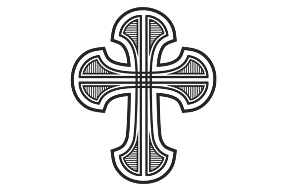 Rounded Cross Icon: A Vintage Catholic Faith Symbol for Embroidery Projects